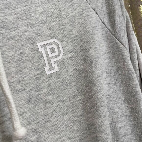 PINK Victorias Secret Gray Black White Stripe Full Zip Hoodie, L flawed - Picture 6 of 6